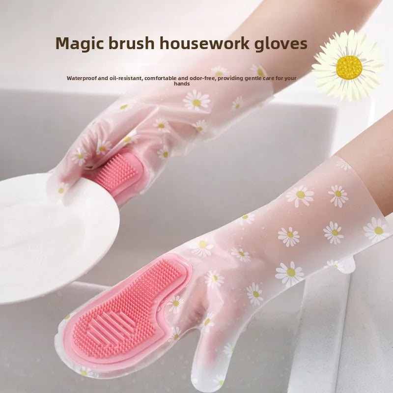 🧤 2-in-1 Kitchen Scrub Gloves – Built-In Dishwashing Brush