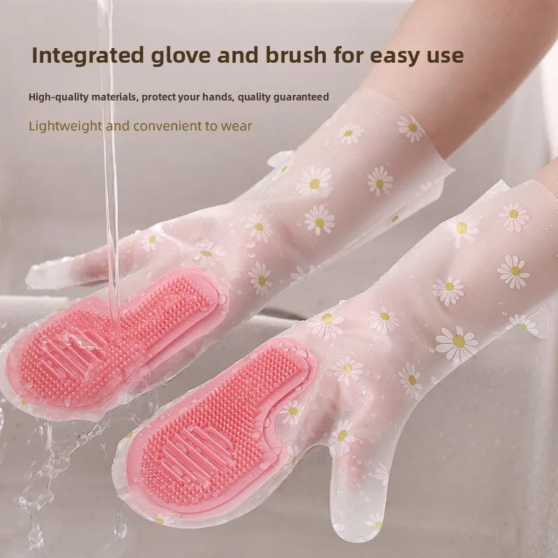 🧤 2-in-1 Kitchen Scrub Gloves – Built-In Dishwashing Brush