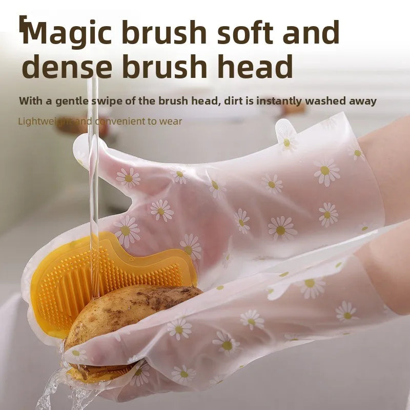 🧤 2-in-1 Kitchen Scrub Gloves – Built-In Dishwashing Brush