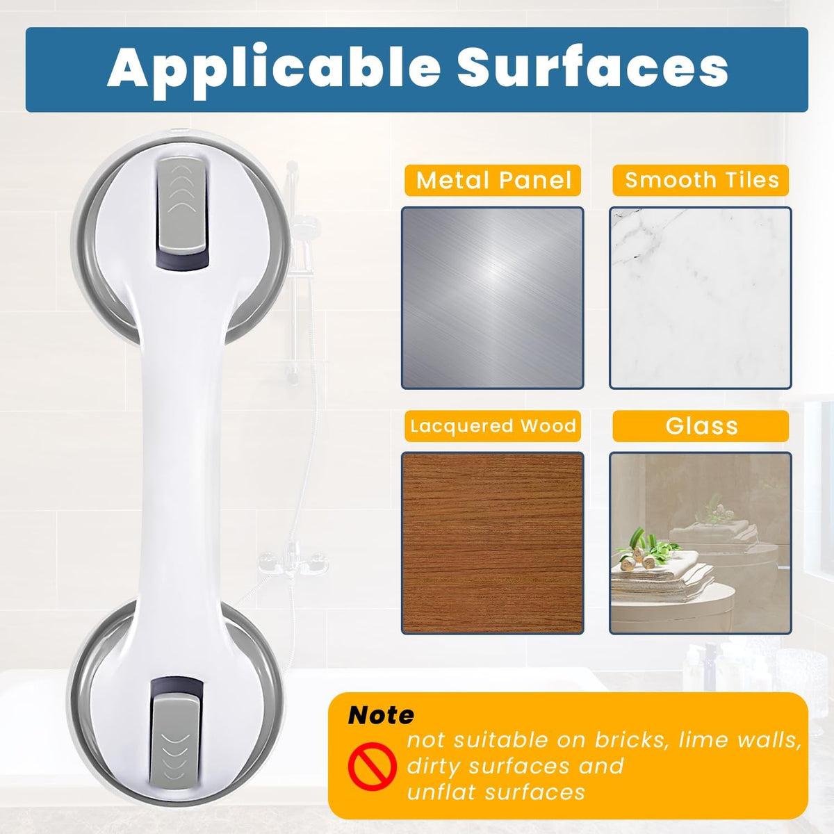 Large Non-Slip Shower Handle – Powerful Suction