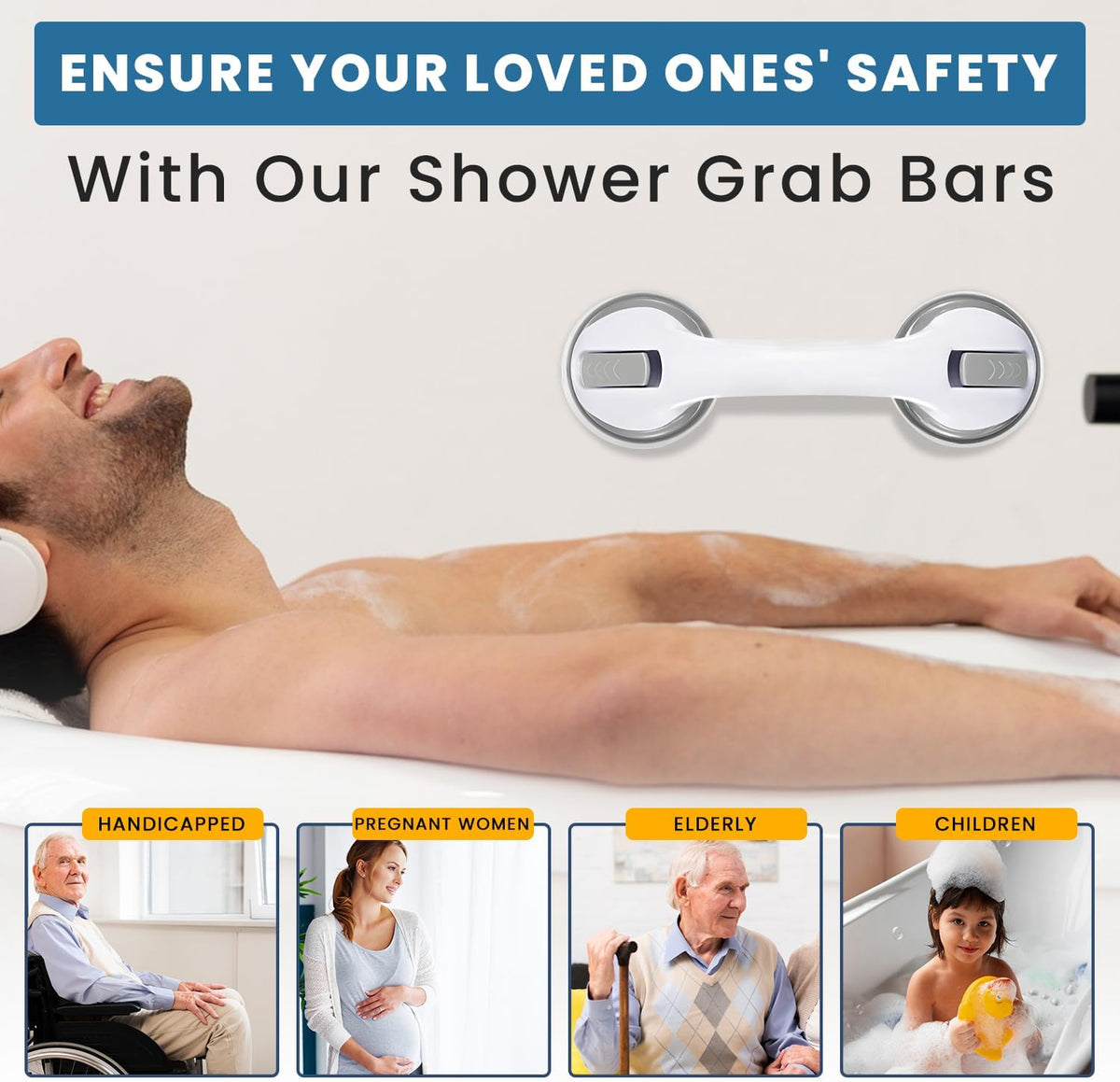 Large Non-Slip Shower Handle – Powerful Suction