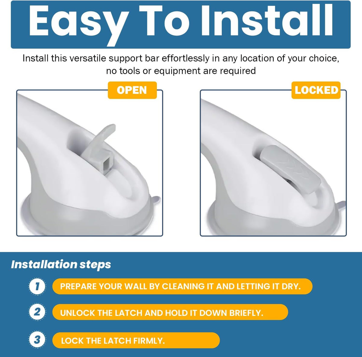 Large Non-Slip Shower Handle – Powerful Suction