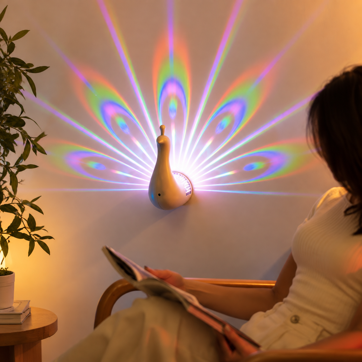 Peacock Projector Lamp - 9-Mode RGB Night Light with Remote