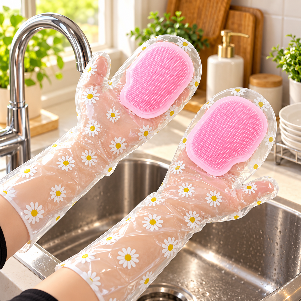 🧤 2-in-1 Kitchen Scrub Gloves – Built-In Dishwashing Brush