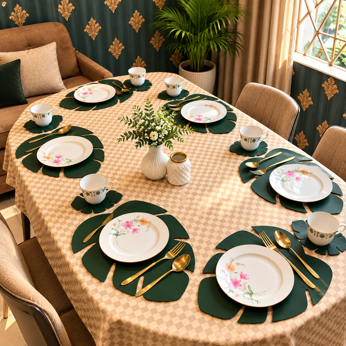 Leaf Shape PU Leather Mats & Coasters Set