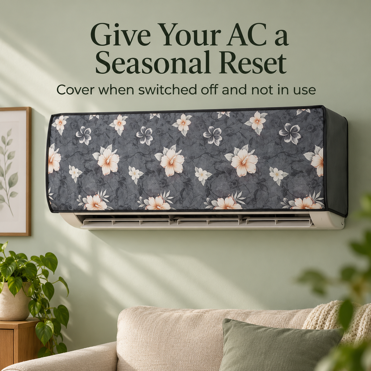 Floral Indoor & Grey Outdoor AC Cover Set